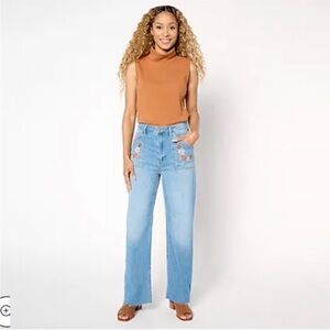 Driftwood Embroidered Taylor Denim Floral Bee Straight Jeans size 6